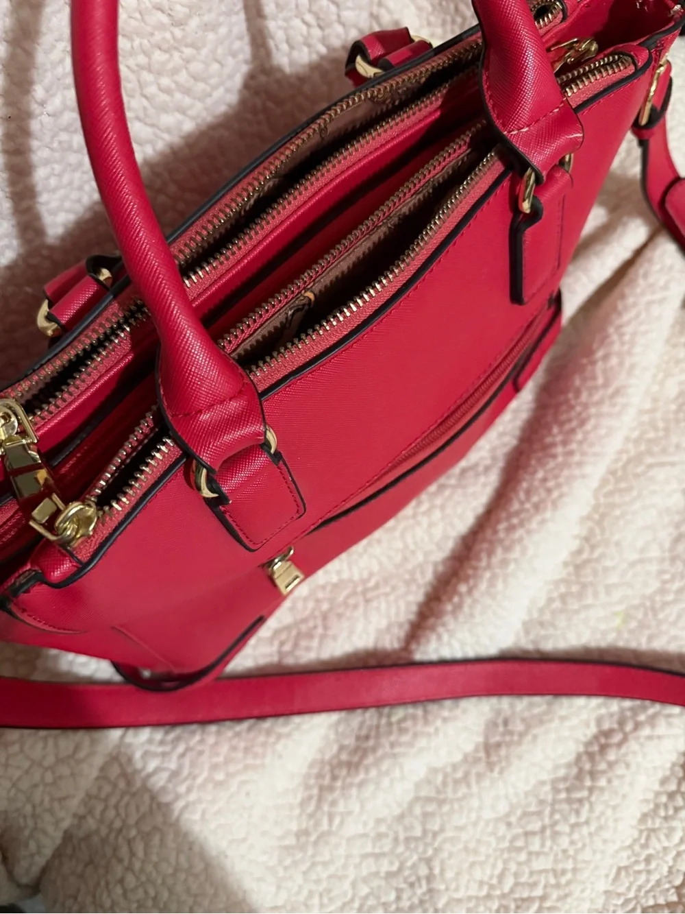 Vintage Red Satchel with Gold Hardware